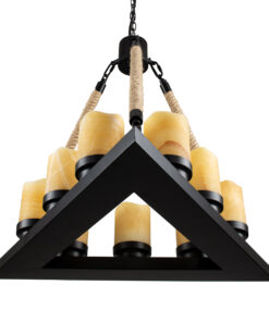 GloboStar® DOME 10001021 Vintage Κρεμαστό Φωτιστικό Οροφής Πολύφωτο 9 x E27 Μαύρο Μεταλλικό με Όνυχα Πολυέλαιος με Μπεζ Σχοινί Μ68 x Π60 x Υ50cm