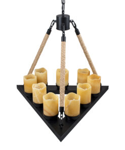 GloboStar® DOME 10001021 Vintage Κρεμαστό Φωτιστικό Οροφής Πολύφωτο 9 x E27 Μαύρο Μεταλλικό με Όνυχα Πολυέλαιος με Μπεζ Σχοινί Μ68 x Π60 x Υ50cm