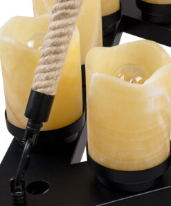 GloboStar® DOME 10001021 Vintage Κρεμαστό Φωτιστικό Οροφής Πολύφωτο 9 x E27 Μαύρο Μεταλλικό με Όνυχα Πολυέλαιος με Μπεζ Σχοινί Μ68 x Π60 x Υ50cm