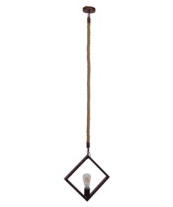 GloboStar® ALCO 01023 Vintage Industrial Κρεμαστό Φωτιστικό Οροφής Μονόφωτο 1 x E27 Καφέ Σκουριά Μεταλλικό με Μπεζ Σχοινί Μ45 x Π10 x Υ45cm
