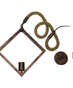 GloboStar® ALCO 01023 Vintage Industrial Κρεμαστό Φωτιστικό Οροφής Μονόφωτο 1 x E27 Καφέ Σκουριά Μεταλλικό με Μπεζ Σχοινί Μ45 x Π10 x Υ45cm