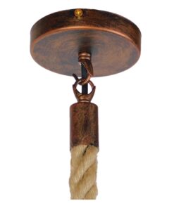 GloboStar® ALCO 01023 Vintage Industrial Κρεμαστό Φωτιστικό Οροφής Μονόφωτο 1 x E27 Καφέ Σκουριά Μεταλλικό με Μπεζ Σχοινί Μ45 x Π10 x Υ45cm