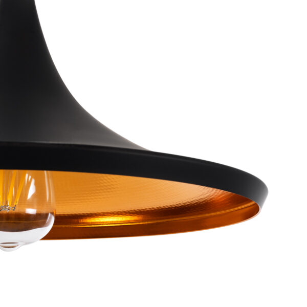 GloboStar® SHANGHAI BLACK 01025-B Μοντέρνο Κρεμαστό Φωτιστικό Οροφής Μονόφωτο 1 x E27 Μαύρο Μεταλλικό Καμπάνα Φ37 x Υ20cm