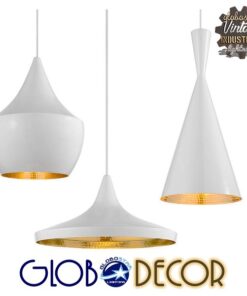 GloboStar® SHANGHAI WHITE 01026 SET 3 Μοντέρνα Κρεμαστά Φωτιστικά Οροφής Τρίφωτο 3 x E27 Λευκά Μεταλλικά Καμπάνα