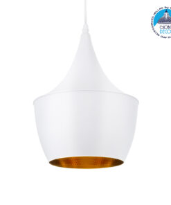 GloboStar® SHANGHAI WHITE 01026-A Μοντέρνο Κρεμαστό Φωτιστικό Οροφής Μονόφωτο 1 x E27 Λευκό Μεταλλικό Καμπάνα Φ25 x Υ30cm