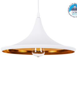 GloboStar® SHANGHAI WHITE 01026-B Μοντέρνο Κρεμαστό Φωτιστικό Οροφής Μονόφωτο 1 x E27 Λευκό Μεταλλικό Καμπάνα Φ37 x Υ17cm
