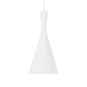 GloboStar® SHANGHAI WHITE 01026-C Μοντέρνο Κρεμαστό Φωτιστικό Οροφής Μονόφωτο 1 x E27 Λευκό Μεταλλικό Καμπάνα Φ19 x Υ38cm