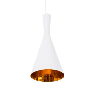 GloboStar® SHANGHAI WHITE 01026-C Μοντέρνο Κρεμαστό Φωτιστικό Οροφής Μονόφωτο 1 x E27 Λευκό Μεταλλικό Καμπάνα Φ19 x Υ38cm