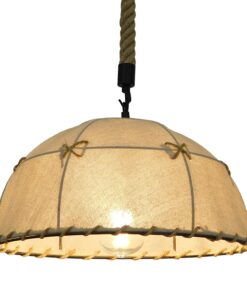 GloboStar® ANTOINETTE 01028 Vintage Κρεμαστό Φωτιστικό Οροφής Μονόφωτο 1 x E27 με Μπεζ Σχοινί και Καπέλο Φ35 x Y20cm