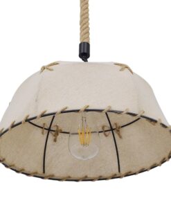 GloboStar® ANTOINETTE 01028 Vintage Κρεμαστό Φωτιστικό Οροφής Μονόφωτο 1 x E27 με Μπεζ Σχοινί και Καπέλο Φ35 x Y20cm