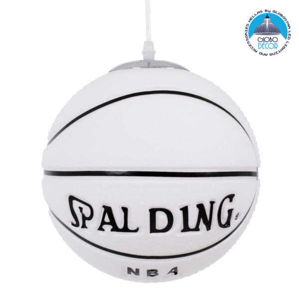 GloboStar® SPALDING NBA 01031 Μοντέρνο Κρεμαστό Παιδικό Φωτιστικό Οροφής Μονόφωτο 1 x E27 Λευκό Μαύρο Γυάλινο Φ25 x Υ25cm