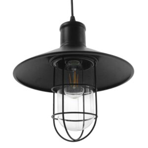 GloboStar® SKIPPER 01034 Vintage Industrial Κρεμαστό Φωτιστικό Οροφής Μονόφωτο 1 x E27 Μαύρο Μεταλλικό Καμπάνα Φ27 x Y28cm