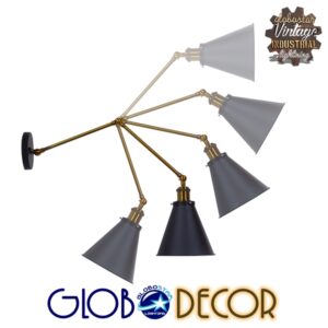 GloboStar® CRUCE 01037 Vintage Industrial Φωτιστικό Τοίχου Απλίκα Μονόφωτο με Σπαστό Μεταλλικό Βραχίονα και Μαύρη Καμπάνα Φ19 x Μ63 x Π19 x Υ77cm