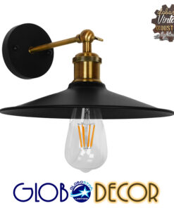 GloboStar® MINIMALL 01039 Vintage Industrial Φωτιστικό Τοίχου Απλίκα Μονόφωτο Μαύρο Μεταλλικό Καμπάνα Φ26 x Μ39 x Π26 x Υ18cm