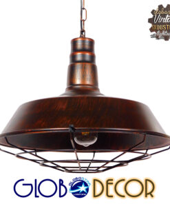 GloboStar® BARN 01045 Vintage Industrial Κρεμαστό Φωτιστικό Οροφής Μονόφωτο 1 x E27 Καφέ Σκουριά Μεταλλικό Καμπάνα Φ46 x Y25cm