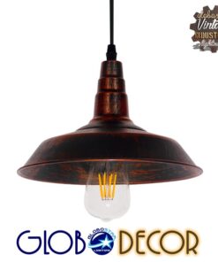 GloboStar® RAY 01047 Vintage Industrial Κρεμαστό Φωτιστικό Οροφής Μονόφωτο 1 x E27 Καφέ Σκουριά Μεταλλικό Καμπάνα Φ26 x Y25cm