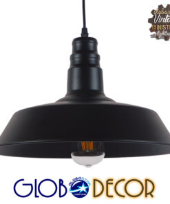 GloboStar® RAY 01049 Vintage Industrial Κρεμαστό Φωτιστικό Οροφής Μονόφωτο 1 x E27 Μαύρο Μεταλλικό Καμπάνα Φ36 x Y25cm