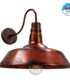 GloboStar® SORD 01052 Vintage Industrial Φωτιστικό Τοίχου Απλίκα Μονόφωτο Καφέ Σκουριά Μεταλλικό Καμπάνα Φ36 x Μ42 x Π36 x Υ32cm