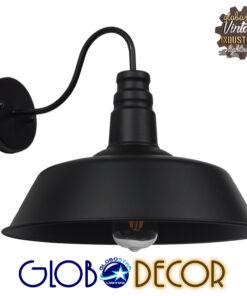 GloboStar® SORD 01053 Vintage Industrial Φωτιστικό Τοίχου Απλίκα Μονόφωτο Μαύρο Μεταλλικό Καμπάνα Φ36 x Μ42 x Π36 x Υ32cm