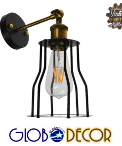 GloboStar® CATEL 01054 Vintage Industrial Φωτιστικό Τοίχου Απλίκα Μονόφωτο Μαύρο Μεταλλικό Πλέγμα Φ15 x Μ26 x Π15 x Υ30cm