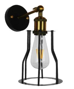 GloboStar® CATEL 01054 Vintage Industrial Φωτιστικό Τοίχου Απλίκα Μονόφωτο Μαύρο Μεταλλικό Πλέγμα Φ15 x Μ26 x Π15 x Υ30cm