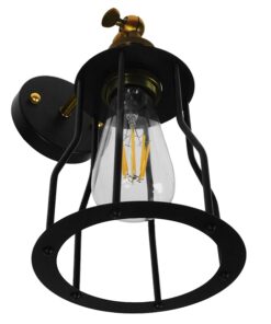 GloboStar® CATEL 01054 Vintage Industrial Φωτιστικό Τοίχου Απλίκα Μονόφωτο Μαύρο Μεταλλικό Πλέγμα Φ15 x Μ26 x Π15 x Υ30cm