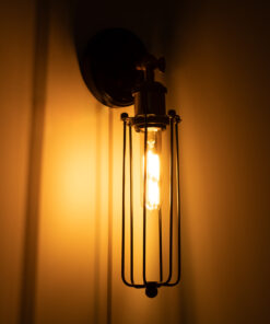 GloboStar® ANCUS 01055 Vintage Industrial Φωτιστικό Τοίχου Απλίκα Μονόφωτο Μαύρο Μεταλλικό Πλέγμα Μ10.5 x Π11 x Υ35.5cm