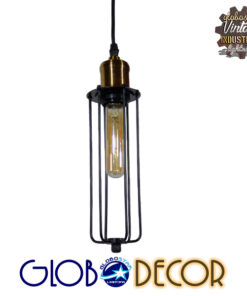 GloboStar® KLECE 01057 Vintage Industrial Κρεμαστό Φωτιστικό Οροφής Μονόφωτο Μαύρο Μεταλλικό Πλέγμα Φ7 x Y35cm