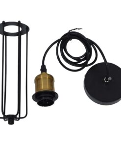 GloboStar® KLECE 01057 Vintage Industrial Κρεμαστό Φωτιστικό Οροφής Μονόφωτο Μαύρο Μεταλλικό Πλέγμα Φ7 x Y35cm