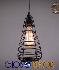 GloboStar® DROPS 01059 Vintage Industrial Κρεμαστό Φωτιστικό Οροφής Πολύφωτο Μαύρο Μεταλλικό Πλέγμα
