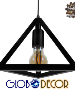 GloboStar® TRIANGLE 01063 Μοντέρνο Κρεμαστό Φωτιστικό Οροφής Μονόφωτο 1 x E27 Μαύρο Μεταλλικό Πλέγμα Φ25 x Y21cm