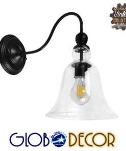 GloboStar® LILLY 01064 Vintage Φωτιστικό Τοίχου Απλίκα Μονόφωτο Μαύρο Μεταλλικό με Γυάλινη Καμπάνα Φ14 x Μ21 x Π14 x Υ36cm