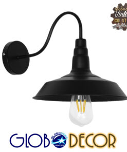 GloboStar® SORD 01065 Vintage Industrial Φωτιστικό Τοίχου Απλίκα Μονόφωτο Μαύρο Μεταλλικό Καμπάνα Φ26 x Μ37 x Π26 x Υ32cm