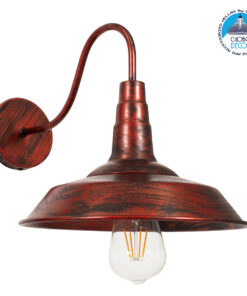 GloboStar® SORD 01067 Vintage Industrial Φωτιστικό Τοίχου Απλίκα Μονόφωτο Καφέ Σκουριά Μεταλλικό Καμπάνα Φ26 x Μ37 x Π26 x Υ32cm