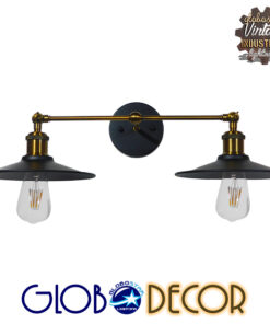 GloboStar® TWINS 01069 Vintage Industrial Φωτιστικό Τοίχου Απλίκα Δίφωτο Μαύρο Μεταλλικό Καμπάνα Φ21 x Μ30 x Π60 x Υ18cm