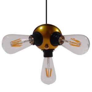 GloboStar® COPPER 01076 Vintage Ιndustrial Κρεμαστό Φωτιστικό Οροφής Τρίφωτο Χρυσό Μεταλλικό Φ12 x Y13cm