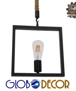GloboStar® FRAISE 01077 Vintage Κρεμαστό Φωτιστικό Οροφής Μονόφωτο 1 x E27 Μαύρο Μεταλλικό με Μπεζ Σχοινί Μ32 x Π10 x Υ32cm