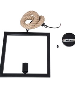 GloboStar® FRAISE 01077 Vintage Κρεμαστό Φωτιστικό Οροφής Μονόφωτο 1 x E27 Μαύρο Μεταλλικό με Μπεζ Σχοινί Μ32 x Π10 x Υ32cm