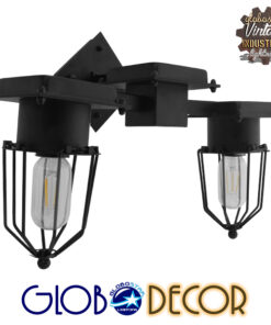 GloboStar® TORO 01079 Vintage Industrial Φωτιστικό Τοίχου Απλίκα Δίφωτο Μαύρο Μεταλλικό Πλέγμα Μ22 x Π45 x Υ27cm