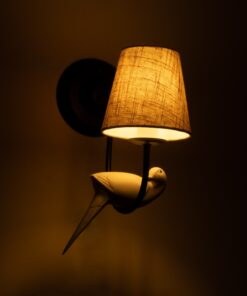 GloboStar® DOVE 01084 Vintage Φωτιστικό Τοίχου Απλίκα Μονόφωτο Μαύρο Μεταλλικό με Υφασμάτινο Μπεζ Καπέλο Φ16 x Μ35 x Π16 x Υ45cm