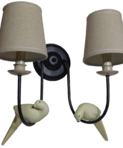 GloboStar® DOVE 01086 Vintage Φωτιστικό Τοίχου Απλίκα Δίφωτο Μαύρο Μεταλλικό με Μπεζ Υφασμάτινο Καπέλο Μ27 x Π43 x Υ30cm