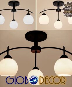 GloboStar® LUNA 01087 Μοντέρνο Φωτιστικό Οροφής Τρίφωτο Μαύρο Μεταλλικό με Λευκό Γυαλί Φ45 x Y39cm