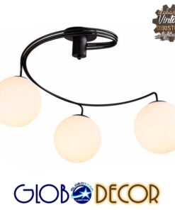 GloboStar® SELINA 01089 Μοντέρνο Φωτιστικό Οροφής Τρίφωτο Μαύρο Μεταλλικό με Λευκό Γυαλί Φ60 x Y45cm