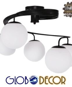 GloboStar® SELINA 01090 Μοντέρνο Φωτιστικό Οροφής Πολύφωτο Μαύρο Μεταλλικό με Λευκό Γυαλί Φ63 x Y47cm