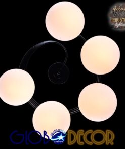 GloboStar® SELINA 01090 Μοντέρνο Φωτιστικό Οροφής Πολύφωτο Μαύρο Μεταλλικό με Λευκό Γυαλί Φ63 x Y47cm