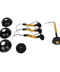 GloboStar® OLD SCHOOL 01093 Μοντέρνο Industrial Φωτιστικό Οροφής Τρίφωτο Μαύρο Μεταλλικό με Φυσικό Ξύλο Καμπάνα Φ75 x Y38cm