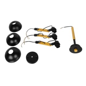 GloboStar® OLD SCHOOL 01093 Μοντέρνο Industrial Φωτιστικό Οροφής Τρίφωτο Μαύρο Μεταλλικό με Φυσικό Ξύλο Καμπάνα Φ75 x Y38cm