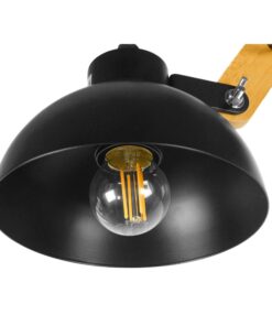 GloboStar® OLD SCHOOL 01093 Μοντέρνο Industrial Φωτιστικό Οροφής Τρίφωτο Μαύρο Μεταλλικό με Φυσικό Ξύλο Καμπάνα Φ75 x Y38cm