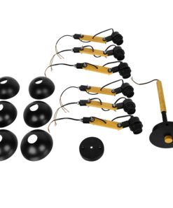 GloboStar® OLD SCHOOL 01094 Μοντέρνο Φωτιστικό Οροφής Πολύφωτο Μαύρο Μεταλλικό με Φυσικό Ξύλο Καμπάνα Φ75 x Y38cm