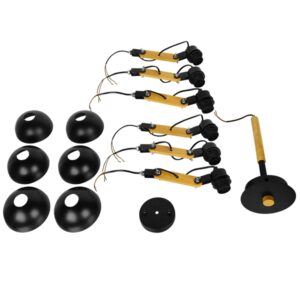 GloboStar® OLD SCHOOL 01094 Μοντέρνο Φωτιστικό Οροφής Πολύφωτο Μαύρο Μεταλλικό με Φυσικό Ξύλο Καμπάνα Φ75 x Y38cm